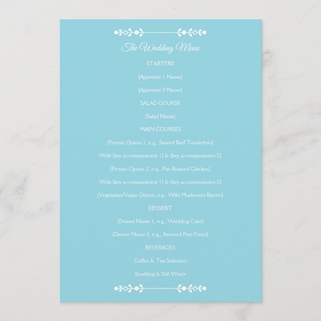 Menu moderne Mariage bleu clair et blanc (Devant)