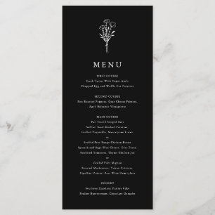 Menu Moderne minimaliste Bouquet Floral Mariage noir