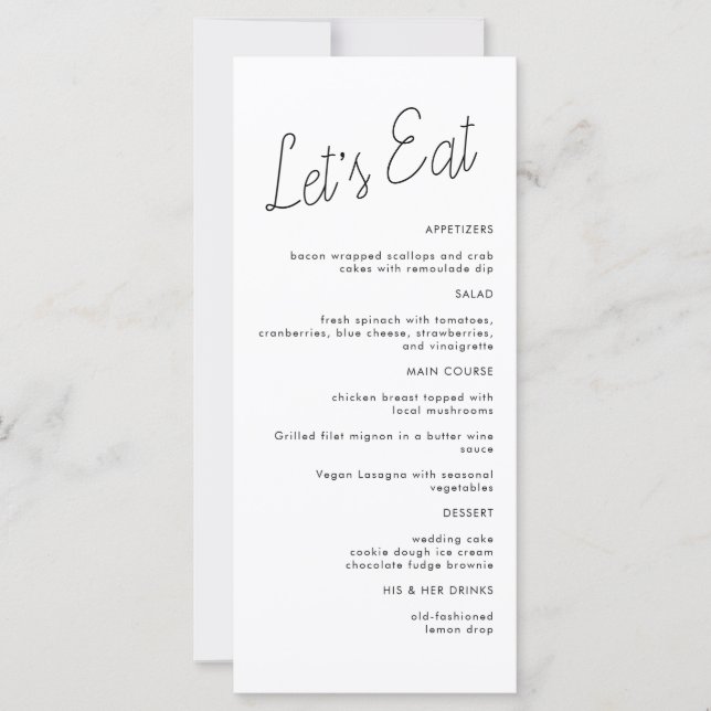Menu Moderne Minimaliste Mariage (Devant)