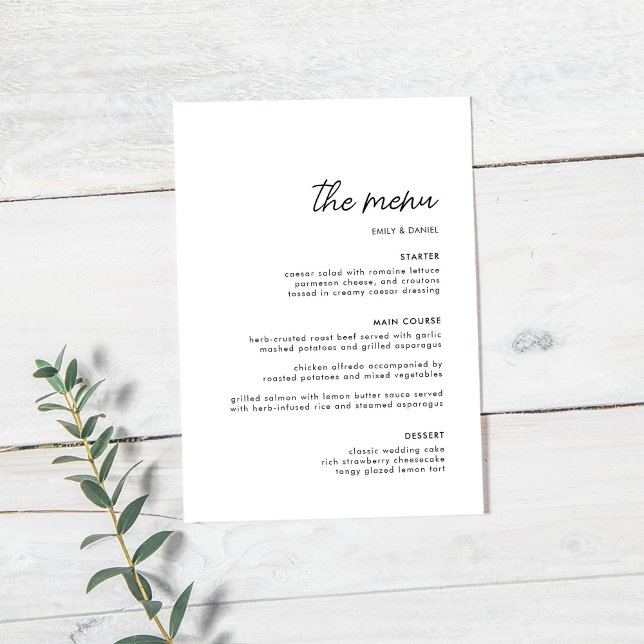 Menu Moderne minimaliste Mariage noir et blanc (Créateur téléchargé)