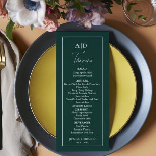 Menu Moderne minimaliste Monogramme vert émeraude Maria