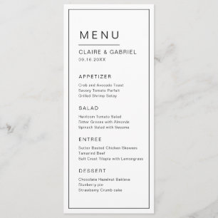 Menu moderne minimaliste noir et blanc mariage