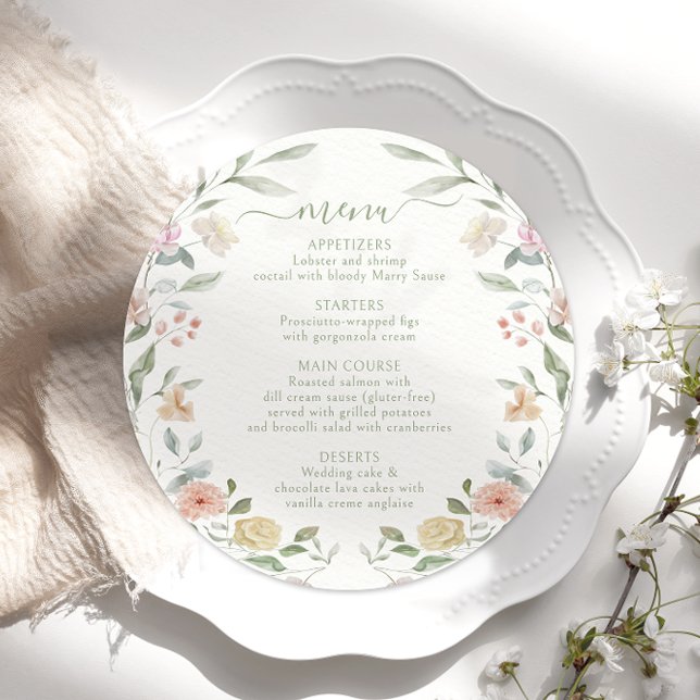 Menu Moderne Pastel Floral Mariage rond (Créateur téléchargé)