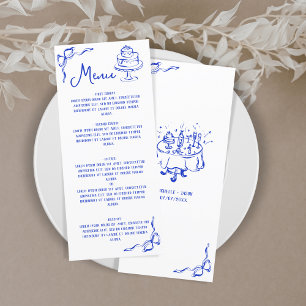 Menu Moderne Retro Whimsical Bleu Main Tirée Bow