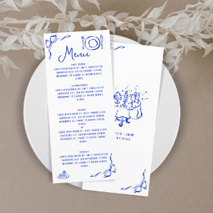 Menu Moderne Retro Whimsical Bleu Main Tirée Bow