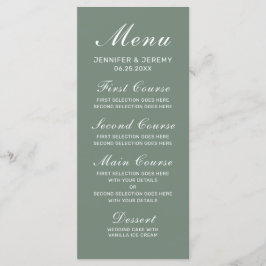 Menu Moderne Sage Green Élégant Mariage de script blanc