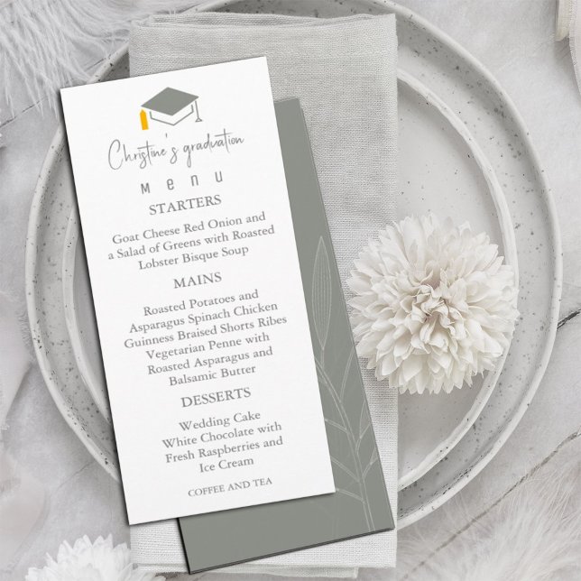Menu Moderne Sage Vert Arrière - plan Graduation (Modern handwritten calligraphy font and sage green background Graduation Menu #graduationinvitation)