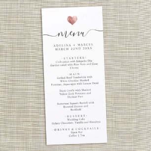 Menu Moderne Simple Calligraphie Rose Gold Heart Mariag