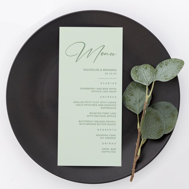 Menu Moderne simple Mariage vert (Créateur téléchargé)