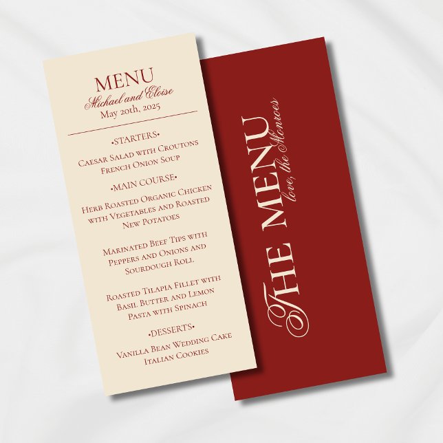 Menu Moderne Simple Vieux Argent Gras Mariage Rouge Dîn (Classic Red with Modern Luxury Font Wedding Suite, a perfect elegant touch for the event.)