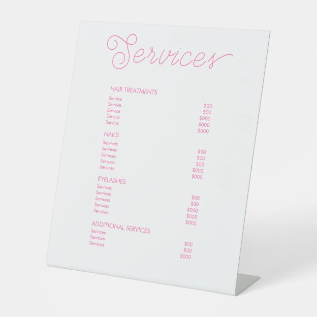 Menü "Moderne Warm-Rosa-Salons" Sockelschild (Vorderseite)
