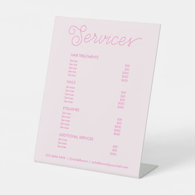 Menü "Moderne Warm-Rosa-Salons" Sockelschild (Vorderseite)