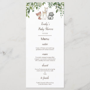 Menu modifiable, Menu Baby shower Woodland