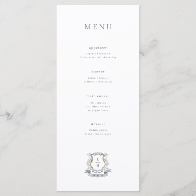 Menu Monogramme Aquarelle Floral Crest Mariage (Devant)