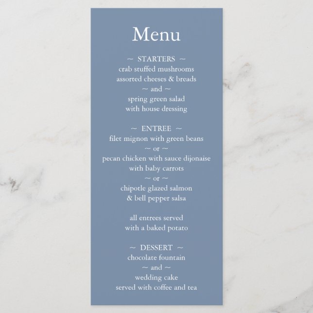 Menu Monogramme classique Dusty Mariage bleu (Devant)