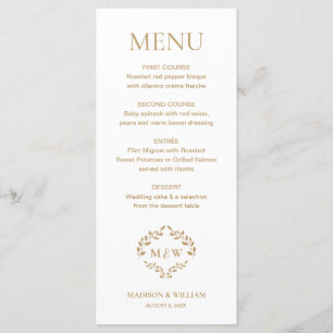 Menu Monogramme de crête Mariage officiel personnalisé