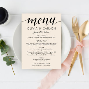 Menu Monogramme de mariage moderne crème et noir script