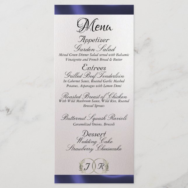 Menu Monogramme et ruban - Mariage blanc perle (Devant)