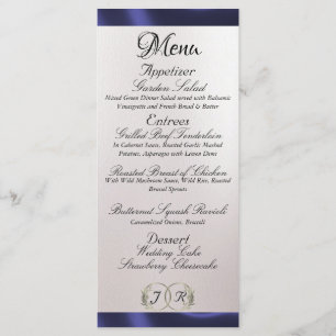 Menu Monogramme et ruban - Mariage blanc perle