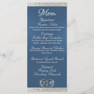 Menu Monogramme et ruban - Mariage bleu clair