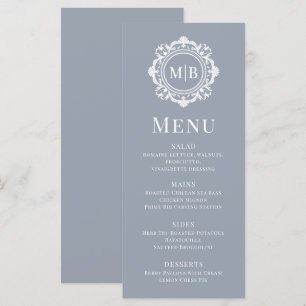 Menu Monogramme Floral Orné Mariage Élégant Argent