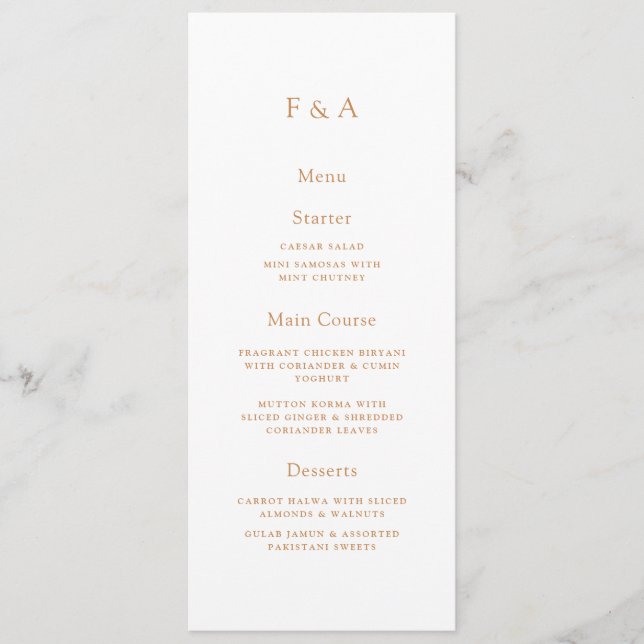 Menu Monogramme minimal blanc or musulman Mariage table (Devant)