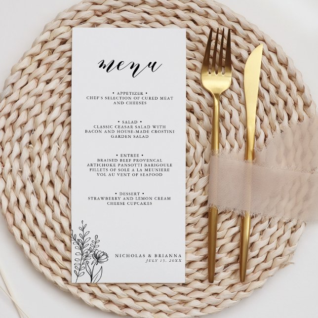 Menu Monogramme minimaliste de Mariage noir moderne (Créateur téléchargé)