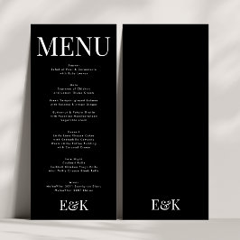Menu Monogramme moderne élégant Mariage noir blanc