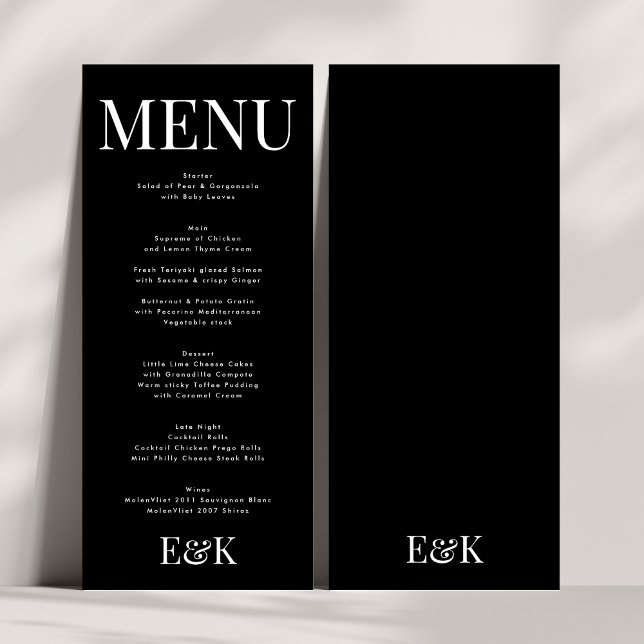 Menu Monogramme moderne élégant Mariage noir blanc (Créateur téléchargé)