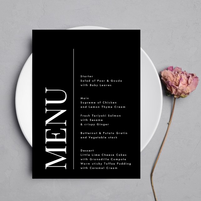 Menu Monogramme moderne élégant Mariage noir blanc (Créateur téléchargé)