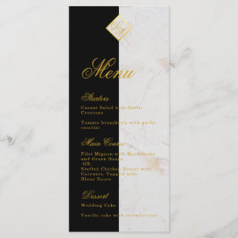 Menu Monogramme noir blanc marbre Faux or