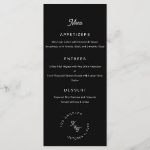 Menu monogramme noir et blanc Personnaliser le Mariage