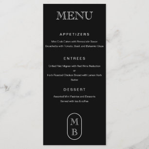 Menu monogramme noir et blanc Personnaliser le Mariage