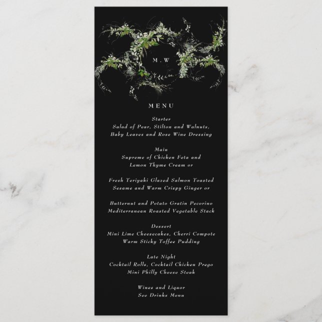 Menu Monogramme noir Premium | Mariage de couronne d'eu (Devant)
