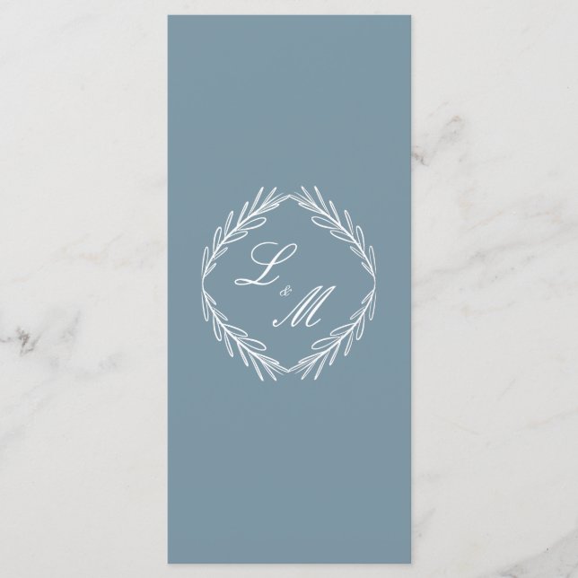 Menu Monogramme Script Branch Dusty Blue Wedding Progra (Devant)