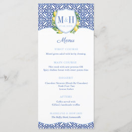 Menu Monogrammes Lemons Carreaux bleus Wedding shower