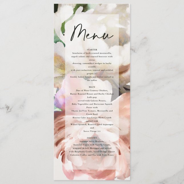 Menu Moody rustique et romantique pivoines floral botan (Devant)