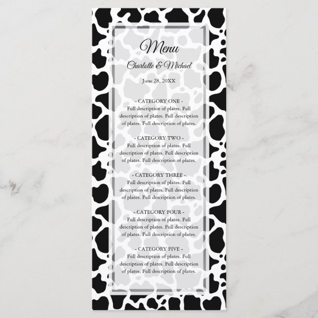 Menu Motif de vache Mariage Arrière - plan (Devant)