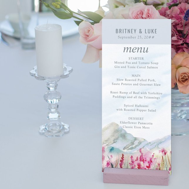 Menu Mountain Meadow Watercolor Dusty Blue Wedding (Créateur téléchargé)