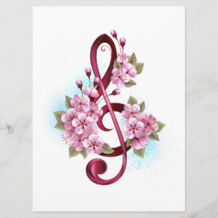 Menu Musical treble clef notes with sakura flowers