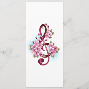 Menu Musical treble clef notes with sakura flowers