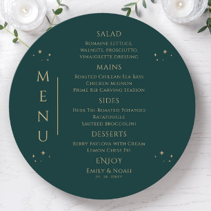 Menu Myssel Green Gold Sun Moon Stars Space Mariage