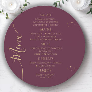 Menu Myssel Plum Gold Sun Moon Stars Space Mariage