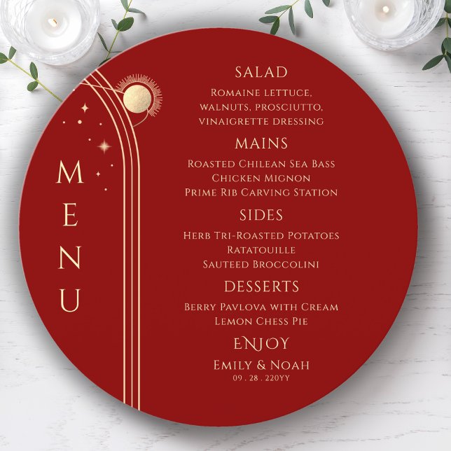 Menu Mystic Red Gold Sun Moon Stars Space Mariage (Créateur téléchargé)