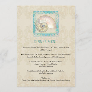 Menu Nautilus Shell aquarelle grecque clé Damask plage