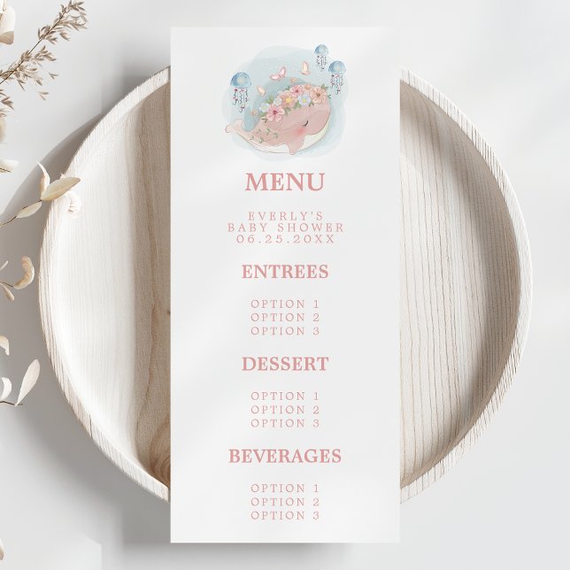 Menu Nautique Baleine rose Jellyfish Baby shower fille (Créateur téléchargé)