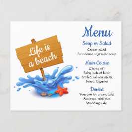 Menu nautique Blue Beach Ocean Wedding Party