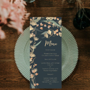 Menu Navy élégant et fleurs botaniques beige sauvage 