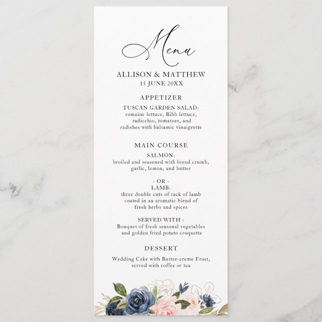 menu Navy et mariage floral (Devant)