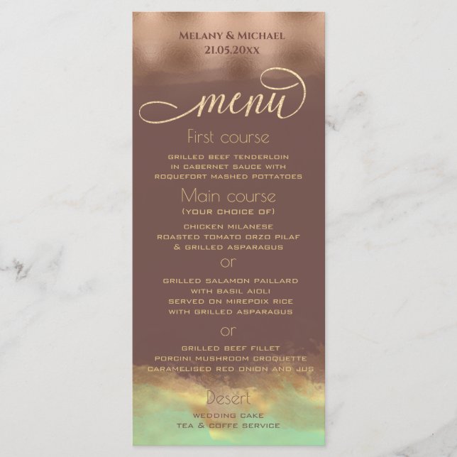 Menu Neo menthe cannelle rose or feuille aquarelle (Devant)